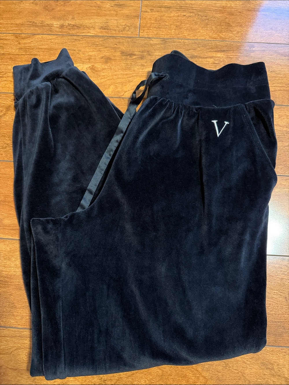 Victoria's Secret Black Velvet Jogger Pants with V Monogram